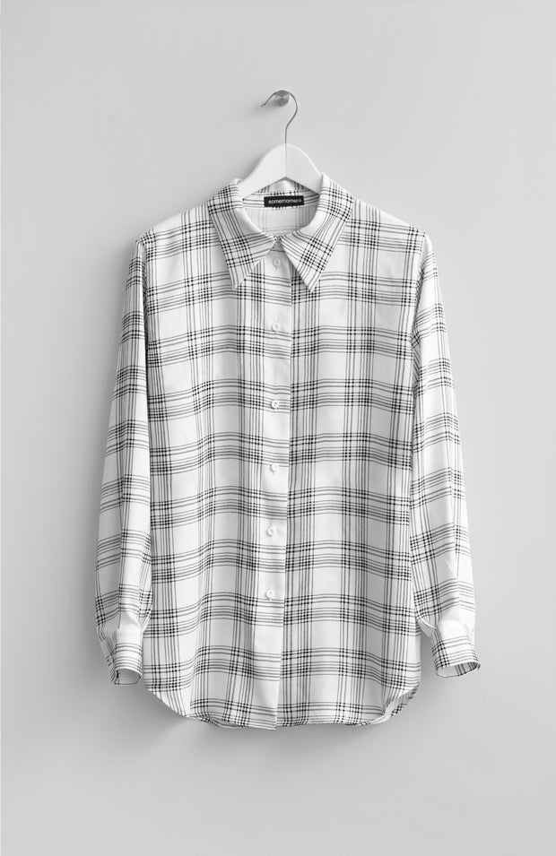 IVORY CHECKED VISCOSE BLOUSE