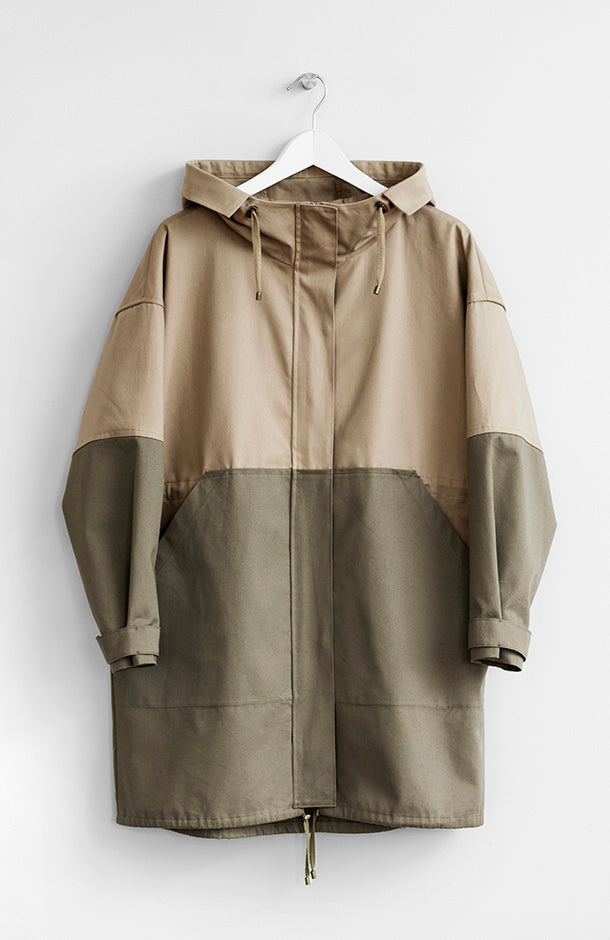 two-tone detail hooded jacket