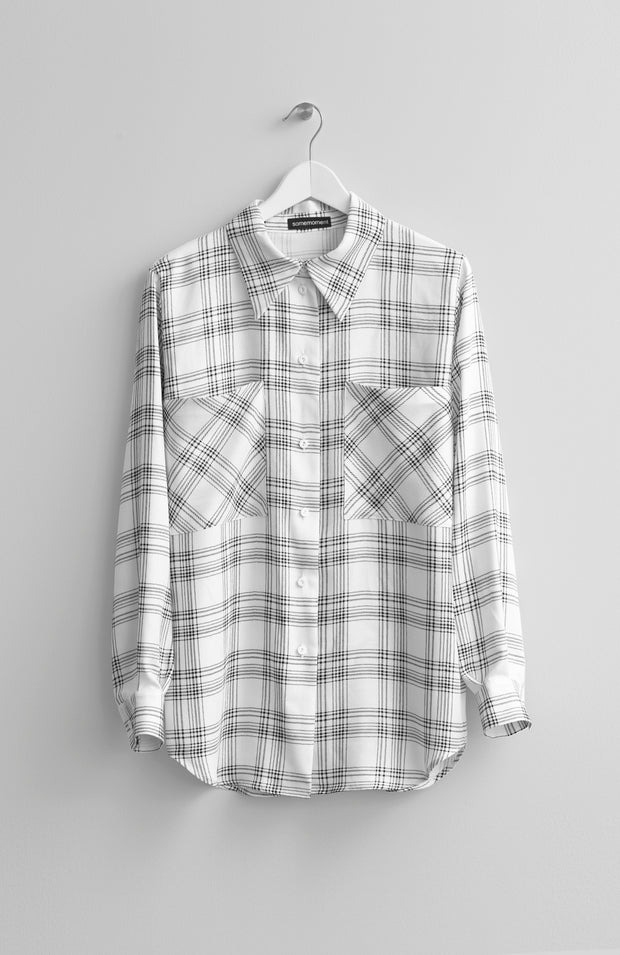 IVORY CHECKED VISCOSE BLOUSE